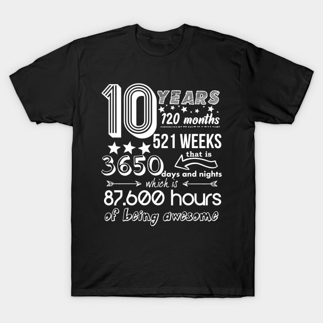 10 Years Old 10th Birthday Funny Old School 120 Month T-Shirt by Bezra